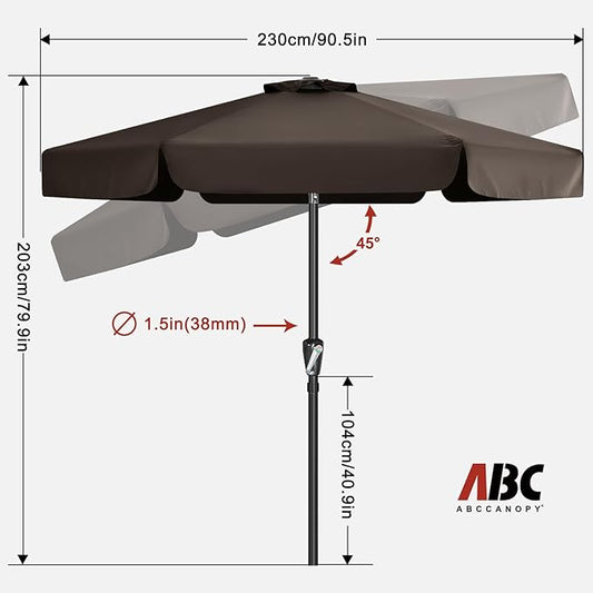 ABCCANOPY Patio Umbrella 7.5ft, Outdoor Table Umbrella with Push Button Tilt and Crank, Market Umbrella for Patio Pool Garden Deck (Brown)