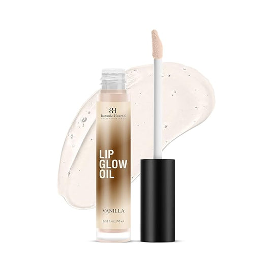 Botanic Hearth Lip Glow Oil with Vanilla flavor | Moisturizing & Hydrating Lip Gloss Oil for Dry Lips | Transparent Gloss | Lightweight & Non Greasy | 0.3fl oz
