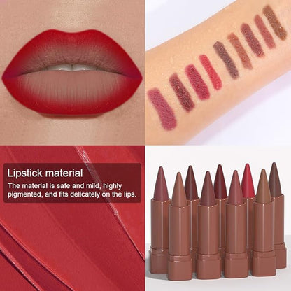 BINGBRUSH 2-in-1 Gradient Lip Liner & Lipstick Combo,Matte Longwear Waterproof Lip Pencil with Cone Tip,Smudge Proof Crayon for Flawless Ombre Contour,Women's Long Lasting Makeup Set (06#Carmine)