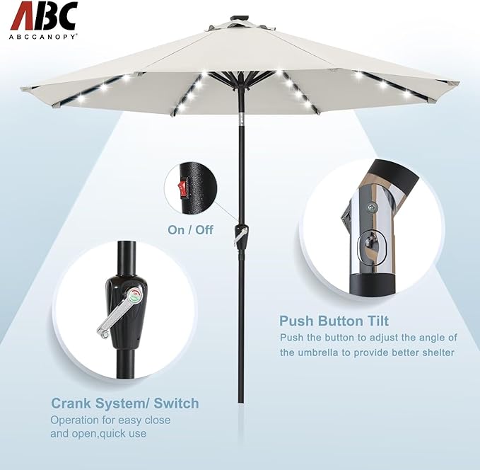 ABCCANOPY Durable Solar Led Patio Umbrellas with 32LED Lights 7.5FT (Light Beige)
