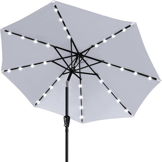 ABCCANOPY Durable Solar Led Patio Umbrellas with 24LED Lights 7.5FT (Light Gray)