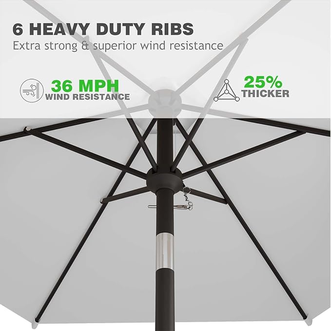 7.5FT Patio Umbrella Table Market Umbrella w/Tilt and Crank Heavy-Duty Round Outdoor Umbrellas for Garden, Deck, Backyard, Pool and Beach, Light Gray