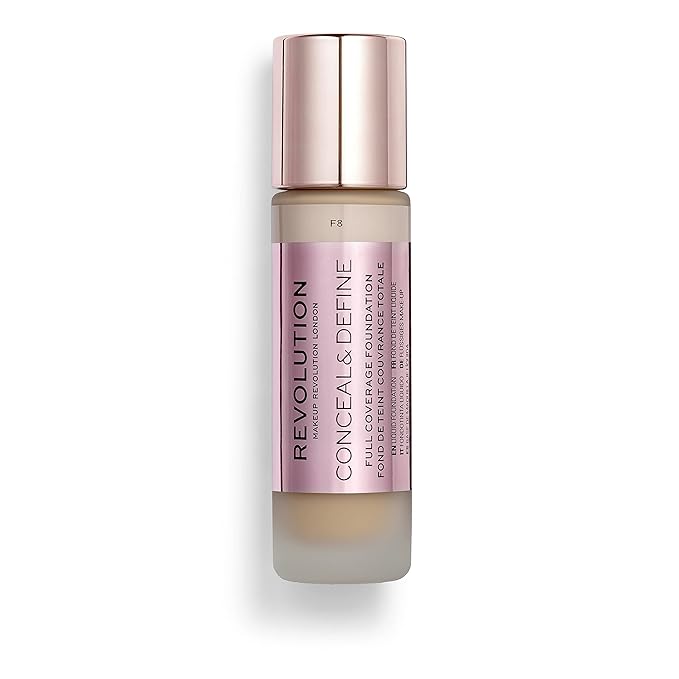 Makeup Revolution Conceal & Define Foundation, Cream Foundation Cruelty-Free, F8, 23ml