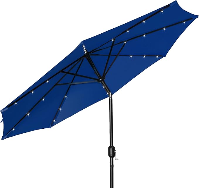 9FT LED Patio Umbrella, Solar Outdoor Umbrellas with LED Lights, Deck Umbrella with Push Button Tilt and Crank, UV Protection Waterproof for Pool, Porch, Garden, Deck, Backyard. (Royal Blue)