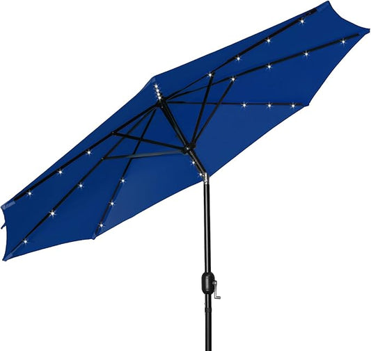 9FT LED Patio Umbrella, Solar Outdoor Umbrellas with LED Lights, Deck Umbrella with Push Button Tilt and Crank, UV Protection Waterproof for Pool, Porch, Garden, Deck, Backyard. (Royal Blue)