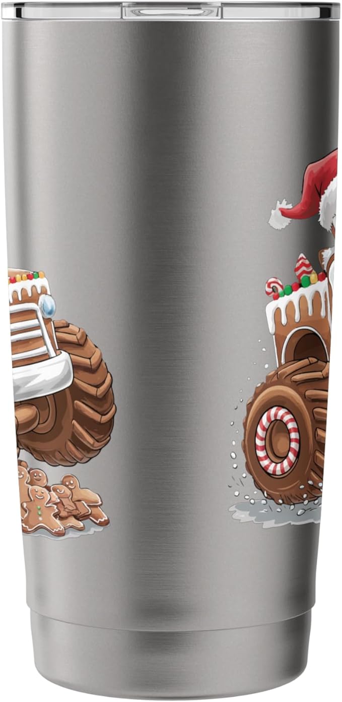 Funny Monster Truck Gingerbread Man Christmas Cookies Boys Stainless Steel Insulated Tumbler