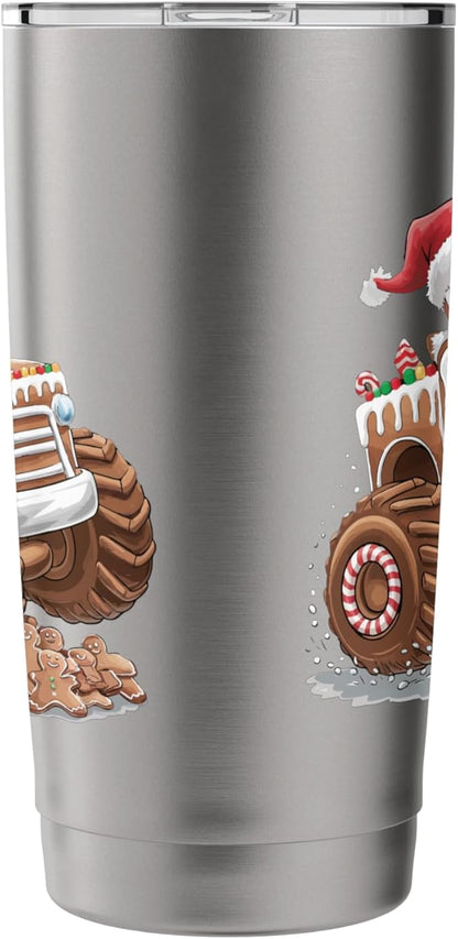 Funny Monster Truck Gingerbread Man Christmas Cookies Boys Stainless Steel Insulated Tumbler