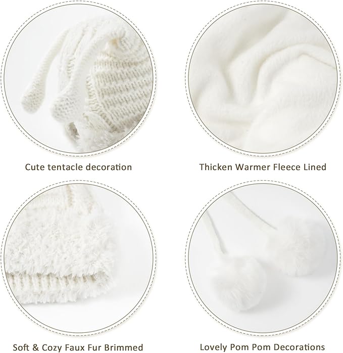DOCILA Winter Beanie Hat for Women Warm Fleece Lined Pom Knit Earflap Hats Cute Outdoor Snow Ski Skull Cap