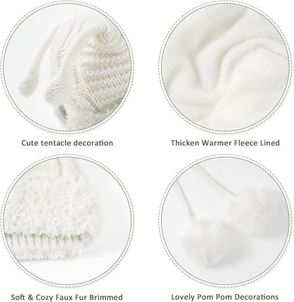 DOCILA Winter Beanie Hat for Women Warm Fleece Lined Pom Knit Earflap Hats Cute Outdoor Snow Ski Skull Cap
