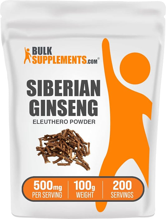 BulkSupplements.com Eleuthero Powder - Siberian Ginseng Powder, Eleutherococcus senticosus, Ginseng Herbal Supplements, Gluten Free, 500mg of per Serving, 100g (3.5 oz) (Pack of 1)