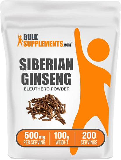 BulkSupplements.com Eleuthero Powder - Siberian Ginseng Powder, Eleutherococcus senticosus, Ginseng Herbal Supplements, Gluten Free, 500mg of per Serving, 100g (3.5 oz) (Pack of 1)