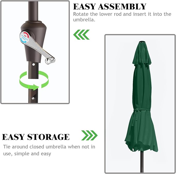 11FT Patio Umbrella Table Market Umbrella w/Crank Outdoor Umbrellas for Garden, Deck, Backyard, Pool and Beach, Dark Green