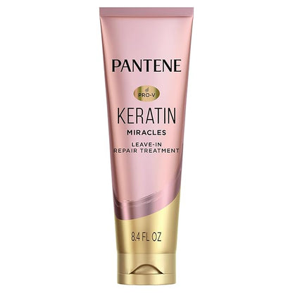 Pantene Keratin Leave-In Conditioner with Argan Oil, Protein Treatment for Dry, Damaged & Color-Treated Hair, Repairs Split Ends & Protects from Damage, Formaldehyde-Free, 8.4 Fl Oz