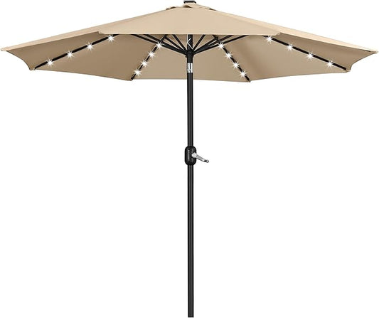 Yaheetech 11FT Solar Umbrella Lighted Patio Umbrella w/Tilt & Crank Lift System, Outdoor Market Sunshade with 32 LED Lights for Pool, Porch, Garden, Deck, Backyard, Tan
