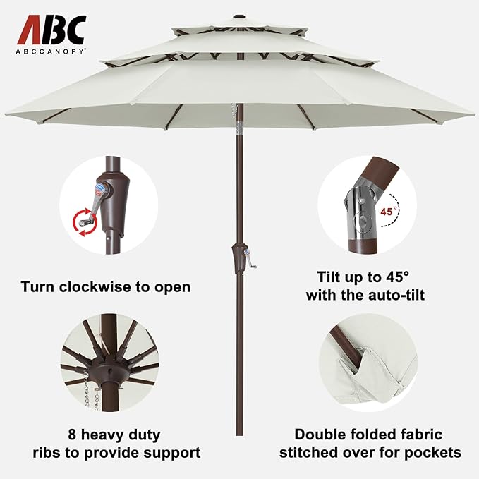 ABCCANOPY Patio Umbrellas 3 Tiers 9FT (Light Beige)