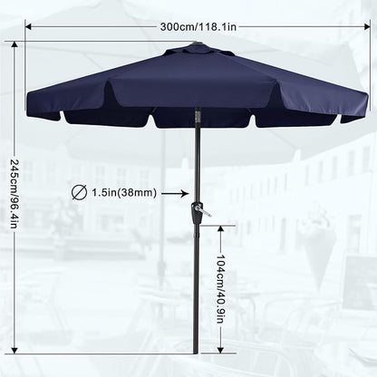 MASTERCANOPY Valance Patio Umbrella for Outdoor Table Market -8 Ribs (10ft, Navy Blue)