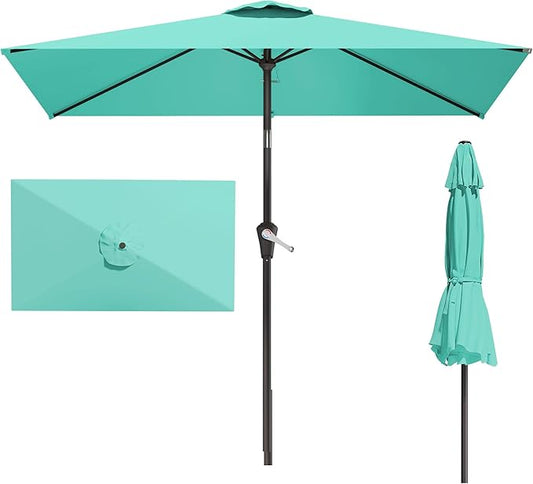 6.5' x 10' Rectangular Patio Umbrellas for Outdoor, Outdoor Table Umbrella, Large Outdoor Patio Umbrellas with 6 Sturdy Ribs for Market, Garden, Pool (Cerulean)