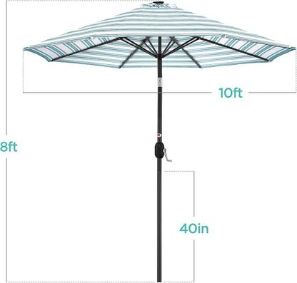 Best Choice Products 10ft Solar Polyester LED Lighted Patio Umbrella w/Tilt Adjustment and UV-Resistant Fabric - Striped Sky Blue