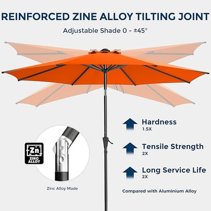 9ft Outdoor Patio Umbrella - Market Table Pool Deck Umbrella UPF50+ UV Protection with Push Button Tilt, Crank and 8 Sturdy Ribs (Neon Orange, No base)