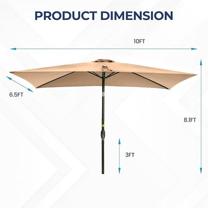 SUNVIVI OUTDOOR Patio Umbrella, 6.5' x 10' Rectangular Patio Umbrella, Metal Pole Square Outdoor Umbrella with Crank and Push Button Tilt, 6 Steel Ribs, Polyester Canopy