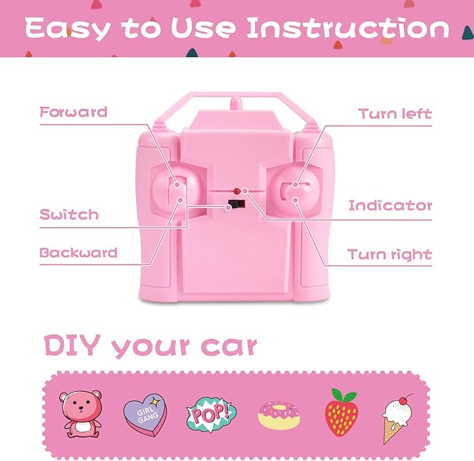 NQD RC Cars with DIY Sticker, 1:16 Scale Pink Remote Control Car for Girls, 80 Min Play 2.4Ghz Jeep RC Trucks, Little Girl Toys Birthday Xmas for 3 Years Old and Up