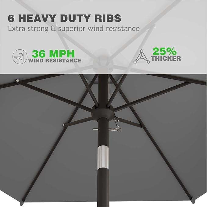 7.5FT Patio Umbrella Table Market Umbrella w/Tilt and Crank Heavy-Duty Round Outdoor Umbrellas for Garden, Deck, Backyard, Pool and Beach, Gray