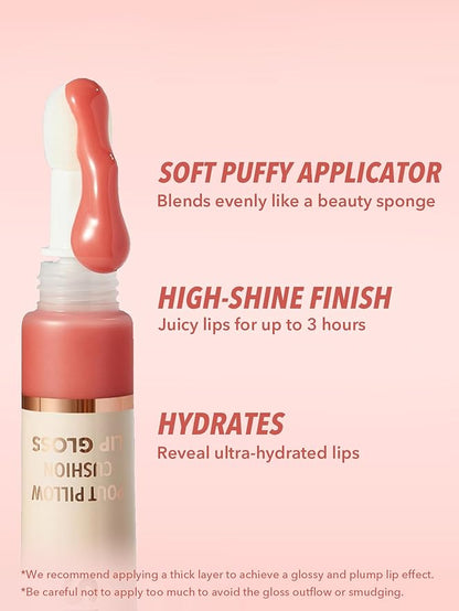 SHEGLAM Pout Pillow Cushion Lip Gloss Moisturizing Liquid Lipstick High Shine Finish Sponge Tip Applicator Non-Sticky Lip Glaze Party -Cat Nap