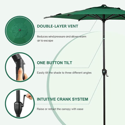 Abba Patio 7.5FT Lyon Outdoor Patio Umbrella Outdoor Table Umbrella with Push Button Tilt and Crank Market Umbrella 6 Sturdy Ribs UV Protection Waterproof for Garden Deck Backyard Pool Dark Green