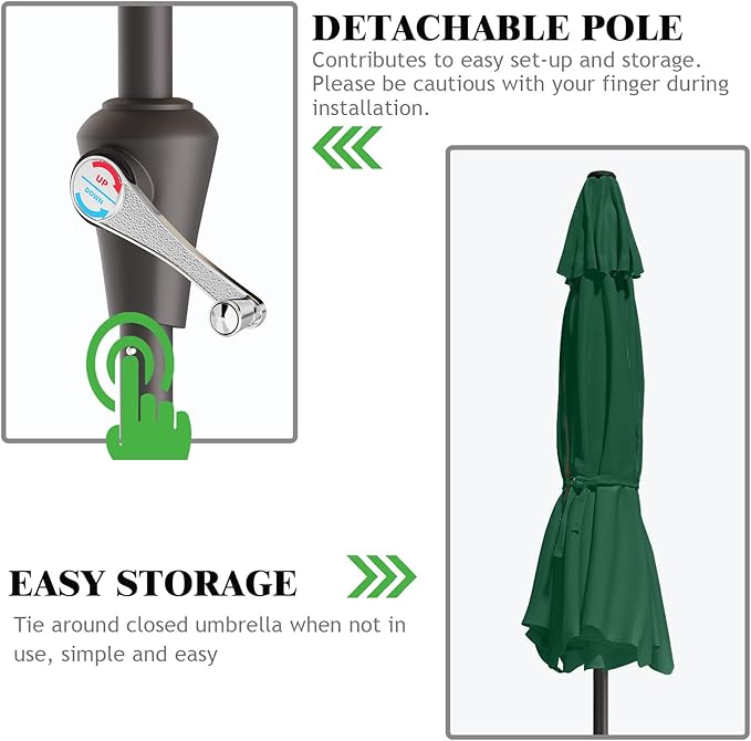 10FT Patio Umbrella Table Market Umbrella w/Tilt and Crank Outdoor Umbrellas for Garden, Deck, Backyard, Pool and Beach, Dark Green