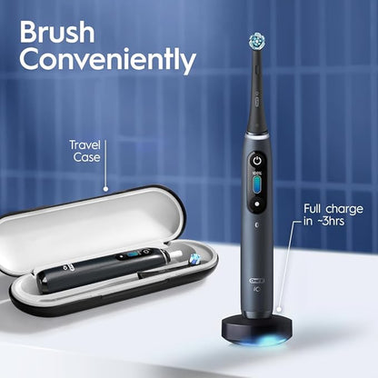 Oral-B iO Series 8 Electric Toothbrush with 2 Replacement Brush Heads and Travel Case, Rechargeable Toothbrush, Black Onyx