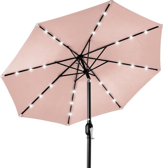 Best Choice Products 10ft Solar Polyester LED Lighted Patio Umbrella w/Tilt Adjustment and UV-Resistant Fabric - Rose Quartz