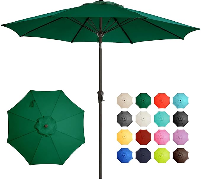 Ayge 9FT Large Outdoor Patio Umbrella Market Table Umbrella-UV Resistant, Easy Push Button Tilt and Crank, 8 Sturdy Fiberglass Ribs Heavy-Duty Pool Umbrella for Deck, Backyard,Garden