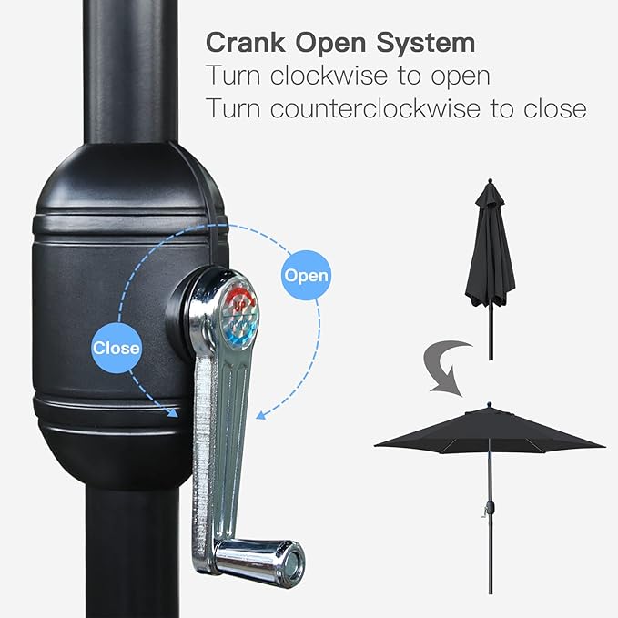 Sunnyglade 7.5' Patio Umbrella Outdoor Table Market Umbrella with Push Button Tilt/Crank, 6 Ribs (Black)