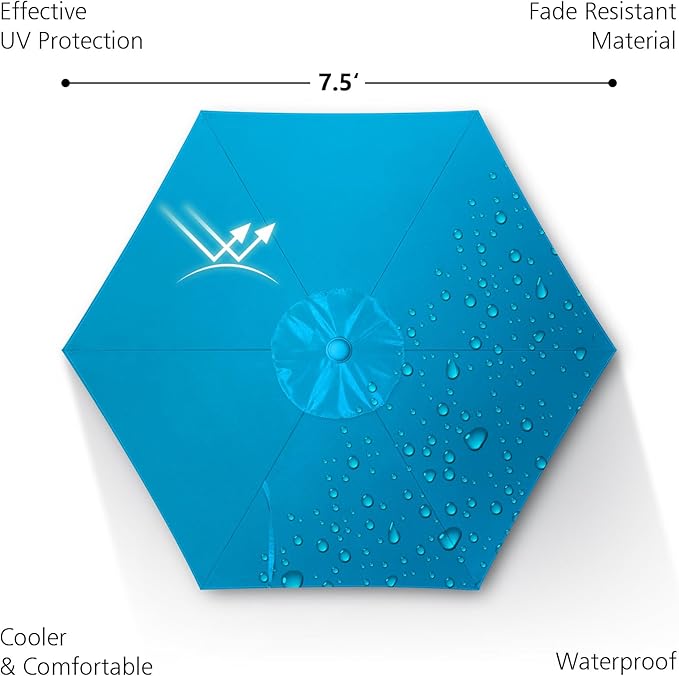 7.5Ft/9Ft Patio Umbrella, UV Protect Pool Umbrella with Heavy Duty Pole,Outdoor Umbrella with Push Botton Tilt & Crank