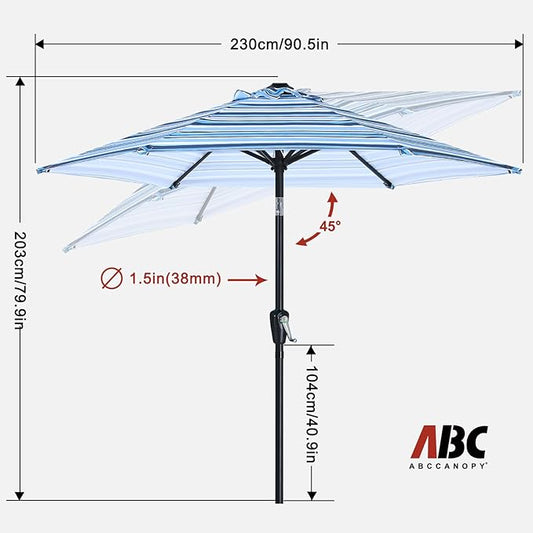 ABCCANOPY 7.5FT Outdoor Patio Umbrella, UV Protection Table Umbrella w/Crank for Easy Set Up, Suitable for Garden, Lawn, Deck & Backyard (Purple Blue Stripes)