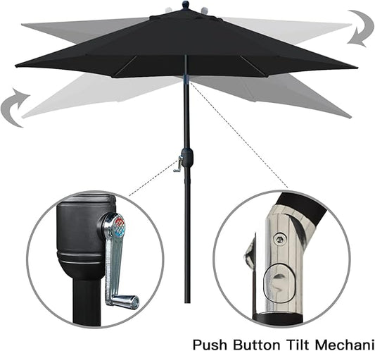 Sunnyglade 7.5' Patio Umbrella Outdoor Table Market Umbrella with Push Button Tilt/Crank, 6 Ribs (Black)