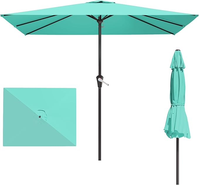 8' x 10' Rectangular Patio Umbrellas for Outdoor, Outdoor Table Umbrella, Large Outdoor Patio Umbrellas with 8 Sturdy Ribs for Market, Garden, Pool (Cerulean)