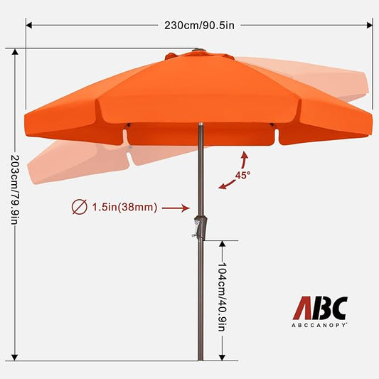 ABCCANOPY 7.5ft Patio Umbrella, Outdoor Table Umbrella with Push Button Tilt and Crank, Market Umbrella for Patio Pool Garden Deck (Orange)