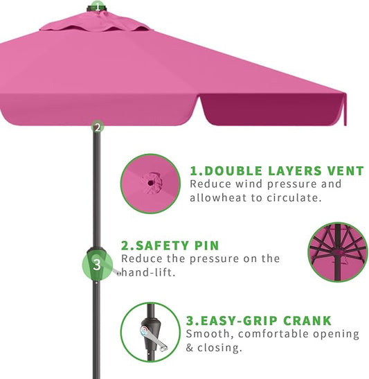 11FT Patio Umbrella Table Market Umbrella w/Crank Outdoor Umbrellas for Garden, Deck, Backyard, Pool and Beach, Rose Pink