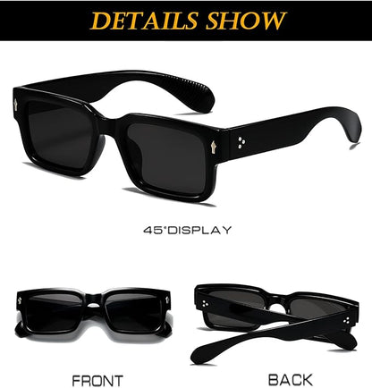 EYLRIM Square Frame Sunglasses for Women Men Trendy Chunky Rectangle Sun Glasses Black Shades UV400 Protection