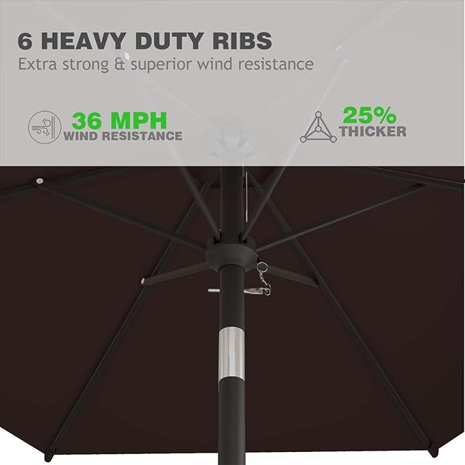 7.5FT Patio Umbrella Table Market Umbrella w/Tilt and Crank Heavy-Duty Round Outdoor Umbrellas for Garden, Deck, Backyard, Pool and Beach, Brown