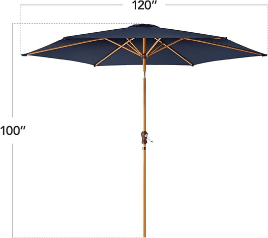Best Choice Products 10ft Market Umbrella, Outdoor Sun Shade for Backyard, Deck, Poolside, Table w/Woodgrain Pattern, Easy Tilt & Crank - Navy Blue