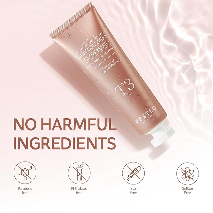 PESTLO Baby Collagen Glow Mask - Korean Peel Off Mask with Spatula Brush for Elasticity, Firmness, Glow Skin, and Optional Overnight Use