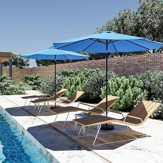 Greesum 9FT Patio Umbrella with Push Button Tilt and Crank, Outdoor Table Umbrella with 8 Sturdy Ribs, Market Table Parasol for Garden, Lawn, Backyard & Pool, Without Base, Light Blue