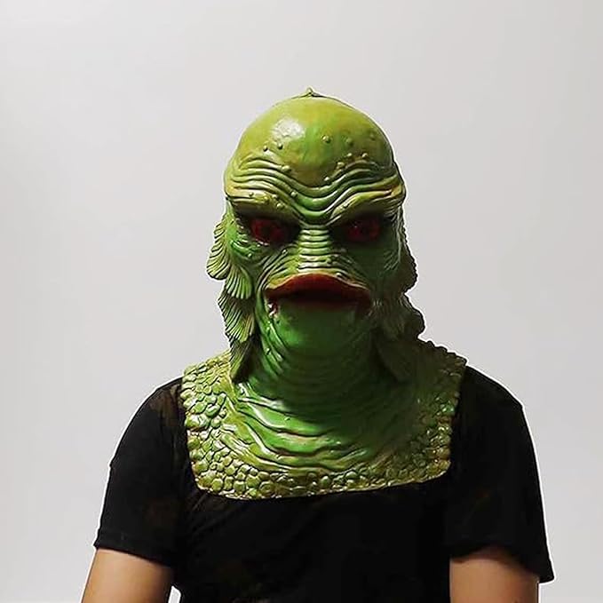 Latex Lizard Man Horror Mask, Halloween Latex Lizard Man Mask Hood, Funny Black Lake Fish Men Monster Ornament, Halloween Gifts, Masquerade Aquatic Masks, Green Fish Monster Masks for Adults