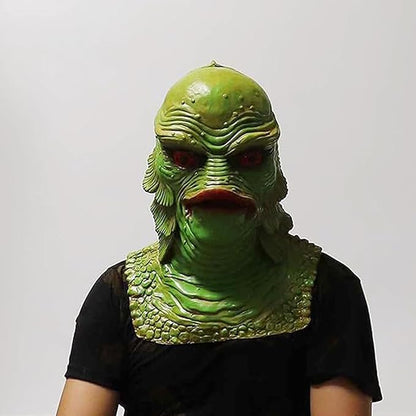 Latex Lizard Man Horror Mask, Halloween Latex Lizard Man Mask Hood, Funny Black Lake Fish Men Monster Ornament, Halloween Gifts, Masquerade Aquatic Masks, Green Fish Monster Masks for Adults