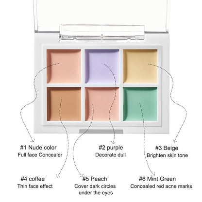 Color Correcting Concealer Palette 6 Colors Lightweight Smooth