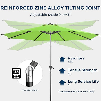 9ft Outdoor Patio Umbrella - Market Table Pool Deck Umbrella UPF50+ UV Protection with Push Button Tilt, Crank and 8 Sturdy Ribs (Apple Green, No base)