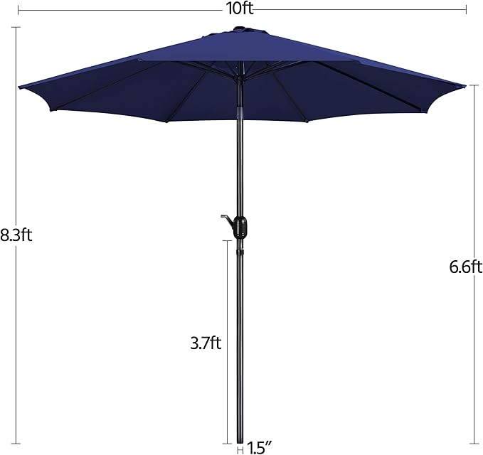 Yaheetech Patio Umbrella, 10FT Outdoor Table Market Umbrella with Push Button Tilt and Crank, Yard Umbrella with 8 Sturdy Ribs for Garden, Deck, Backyard, Pool