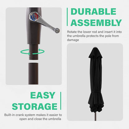 JEAREY 7.5FT Patio Umbrella Market Table Umbrella with 6 Sturdy Ribs, Push Button Tilt/Crank Outdoor Umbrella for Garden, Deck, Backyard, Pool and Beach,Black